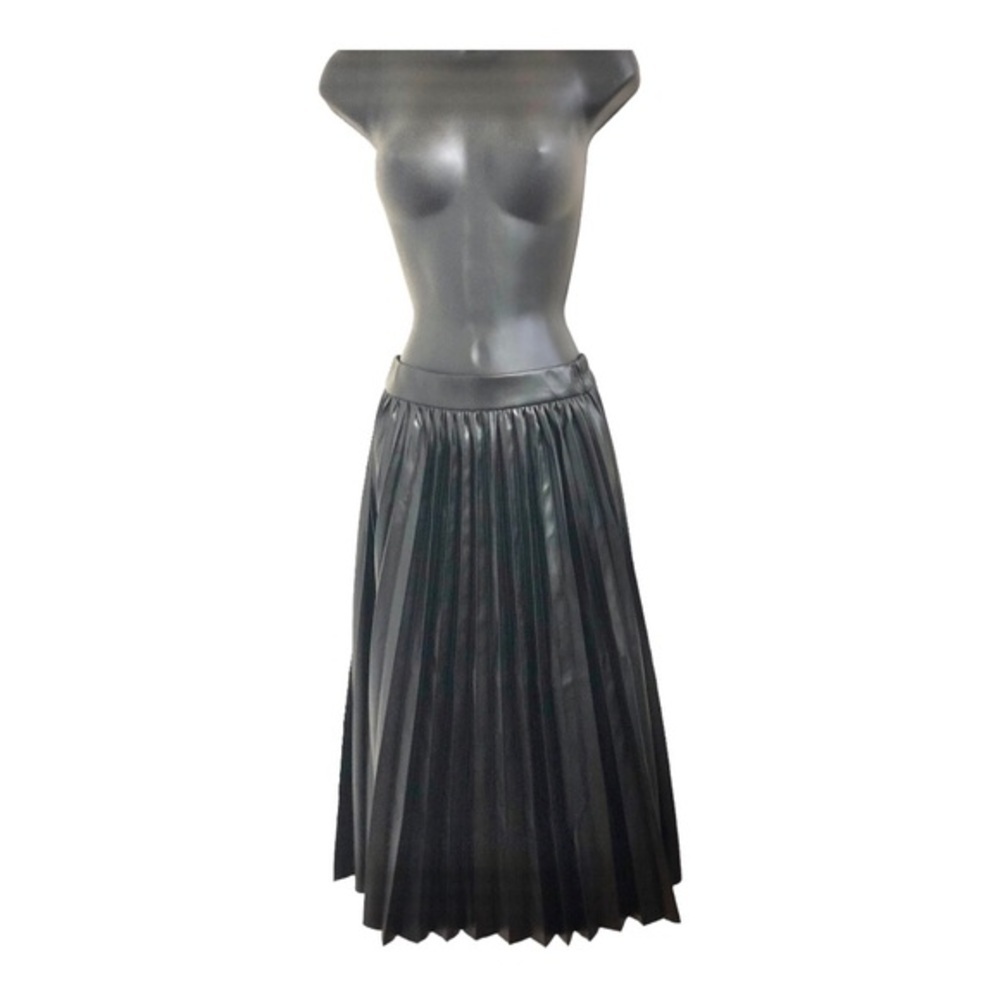 Sincerely Jules‎ black pleather pleated circle swing skirt size small new